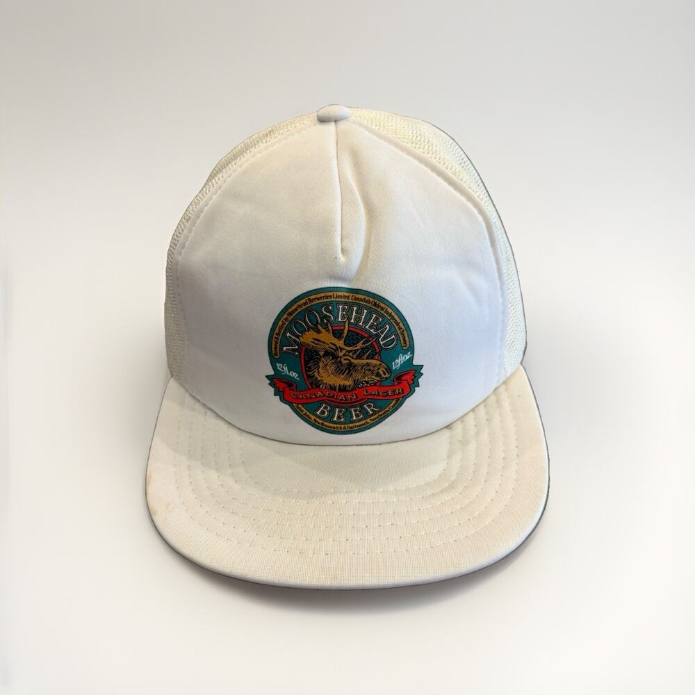 Vintage White Moosehead Beer Canadian Lager Snapback Trucker Hat Mesh Cap